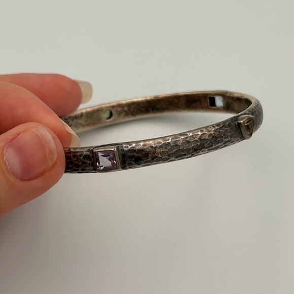 Retired Silpada Hammered Sterling Silver Multi Gemstone Bangle Bracelet - Picture 6 of 7